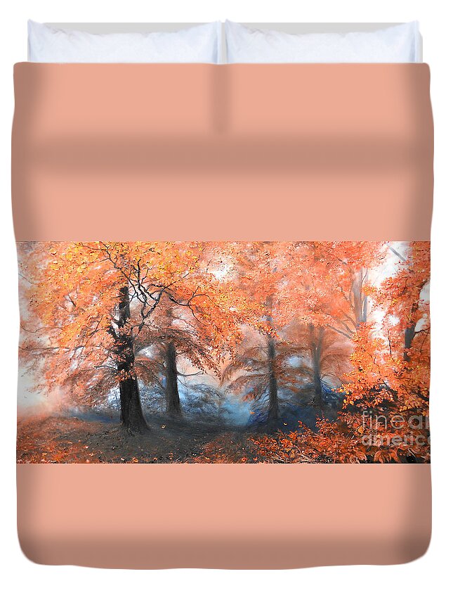 Autumn Duvet Cover featuring the painting The Fire by Sorin Apostolescu
