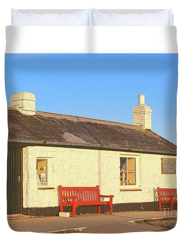 The First And Last Duvet Cover featuring the photograph The First and Last House in England by Terri Waters