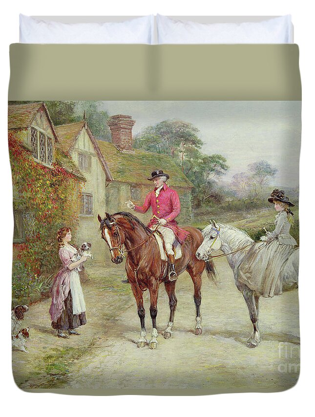 Heywood Hardy Duvet Cover featuring the painting The first break in the family by Heywood Hardy by Heywood Hardy