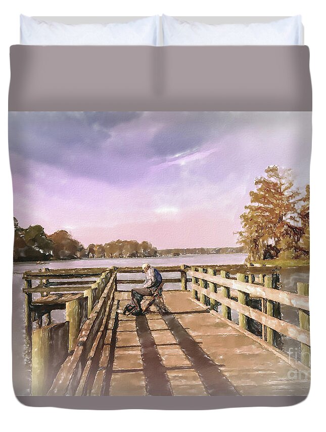 Nature Duvet Cover featuring the mixed media The Fisherman by DB Hayes
