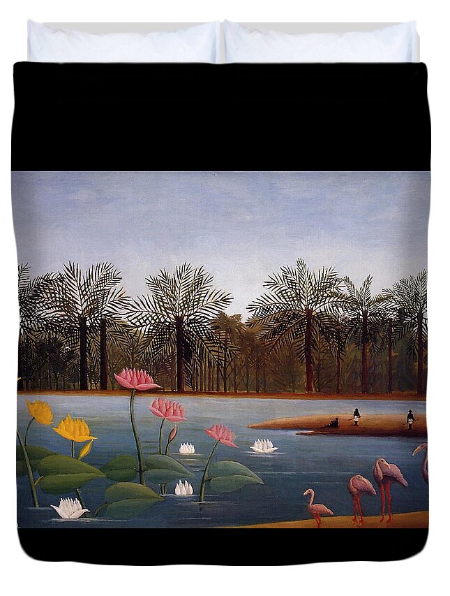 Henri Rousseau Duvet Cover featuring the painting The Flamingoes by Henri Rousseau