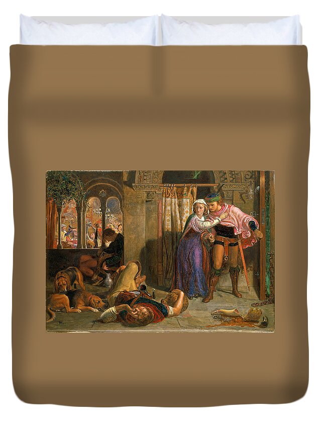 William Holman Hunt Duvet Cover featuring the painting The flight of Madeline and Porphyro during the drunkenness attending the revelry by William Holman Hunt
