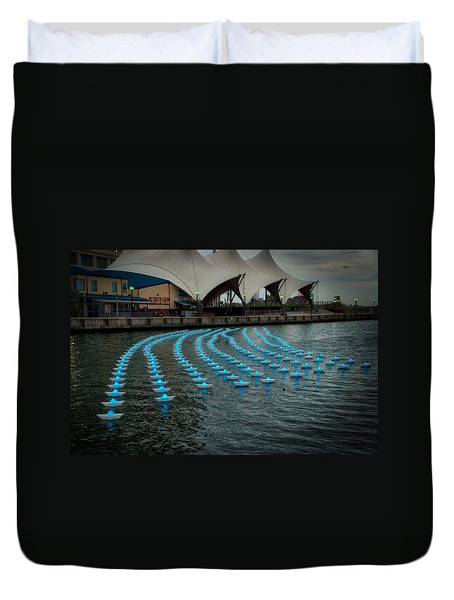 #lightcitybaltimore Duvet Cover featuring the photograph The Floating Lights by Mark Dodd
