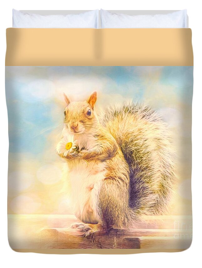 Squirrel Duvet Cover featuring the photograph The Flower Girl by Tina LeCour