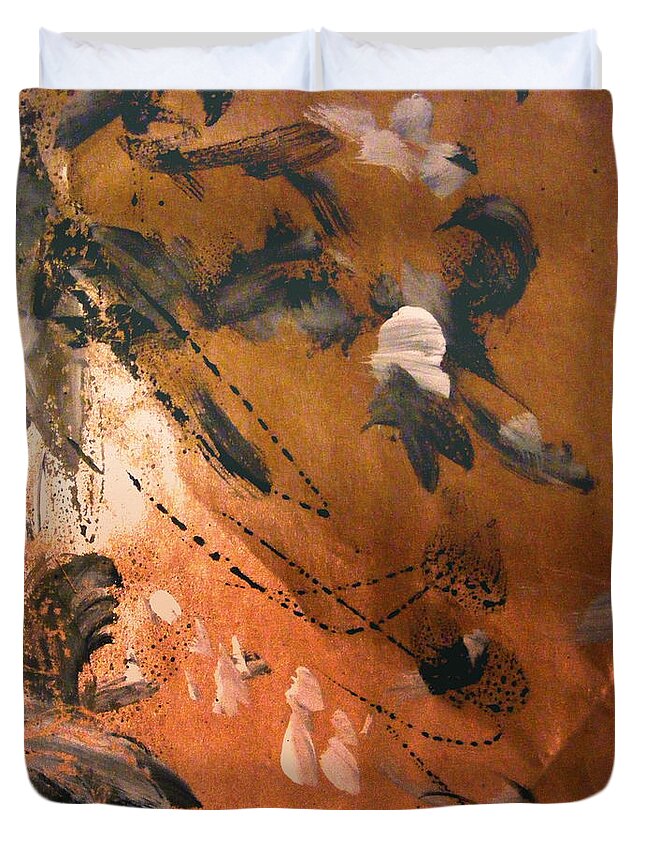 Gouache And Ink Abstract Painting Duvet Cover featuring the painting The Fly Aways by Nancy Kane Chapman