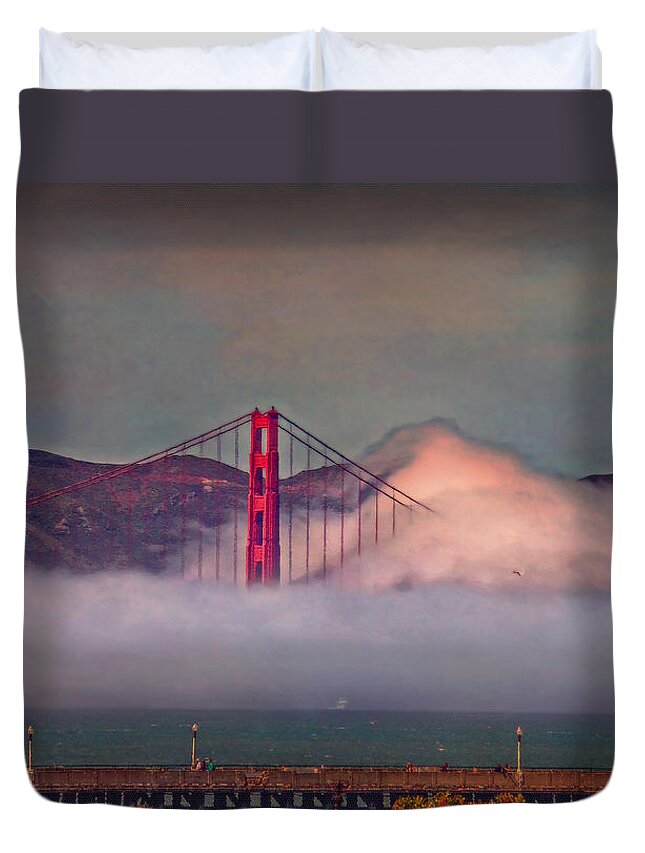 Golden Gate Bridge Duvet Cover featuring the photograph The Fog by Hanny Heim