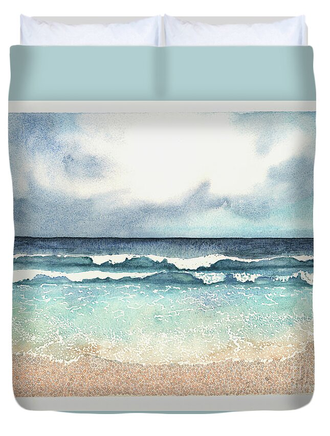 Beach Duvet Cover featuring the painting The Forecast for Today by Hilda Wagner