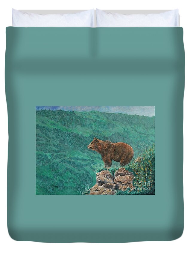 Bear Duvet Cover featuring the painting The Franklin Grizzly Bear by Bob Williams