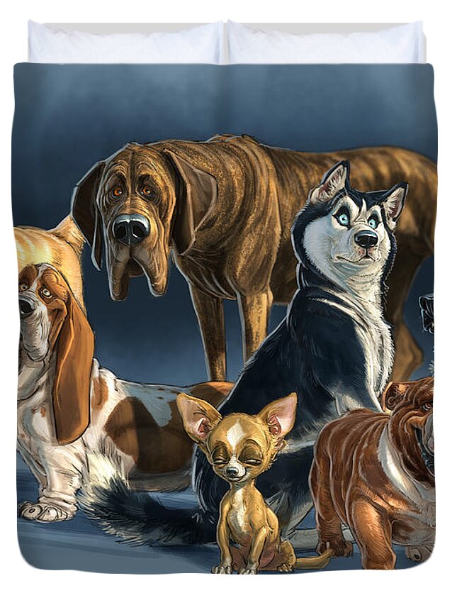 Dogs Duvet Cover featuring the digital art The Gang 2 by Aaron Blaise