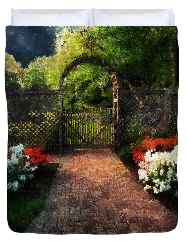 Landscape Duvet Cover featuring the painting The Garden Path by RC DeWinter