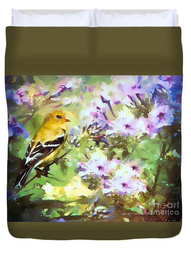 Goldfinch Duvet Cover featuring the painting The Garden Phlox Princess by Tina LeCour