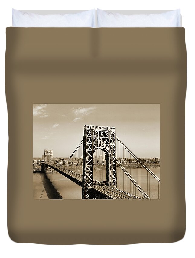 George Washington Bridge Duvet Cover featuring the photograph The George Washington Bridge by American School