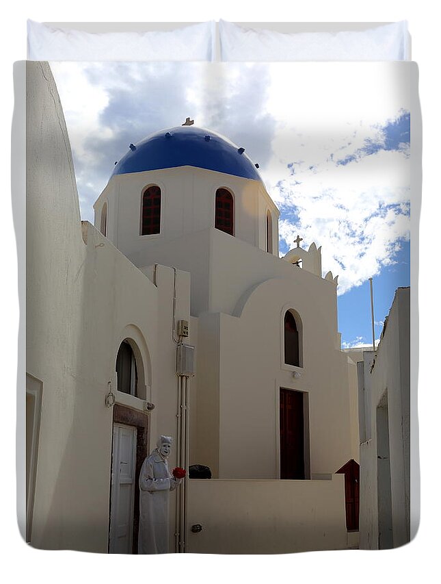 Santorini Greece Duvet Cover featuring the photograph The Ghost by Imagery-at- Work