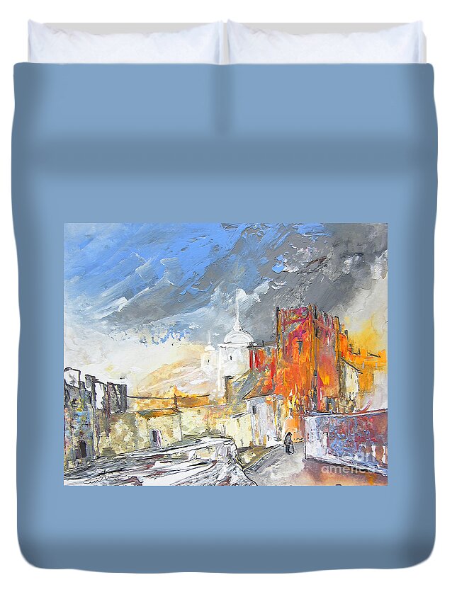 Gouache Duvet Cover featuring the painting The Ghost of Religion in Spain by Miki De Goodaboom