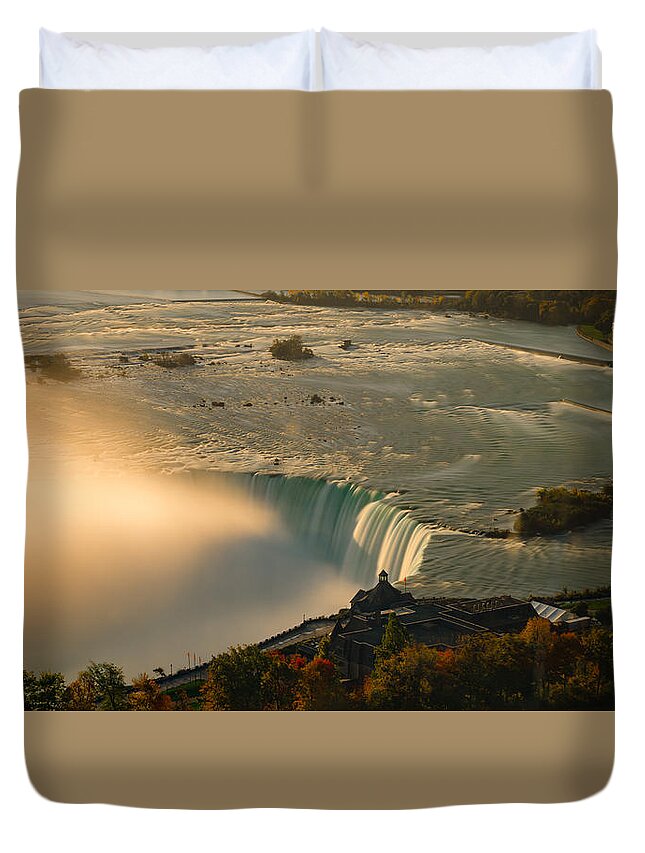 Niagara Falls Duvet Cover featuring the photograph The Golden Mist of Niagara by Mark Rogers