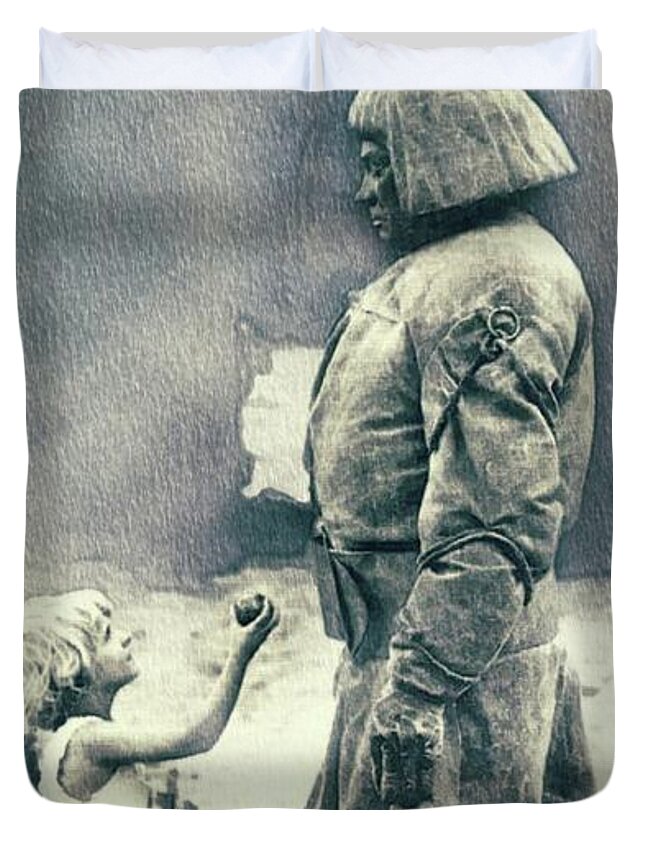 Der Duvet Cover featuring the painting The Golem - Der Golem by Esoterica Art Agency