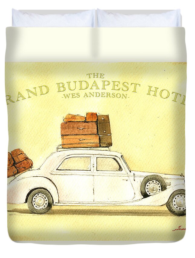 Wes Anderson Art Duvet Cover featuring the painting The grand budapest hotel watercolor painting by Juan Bosco