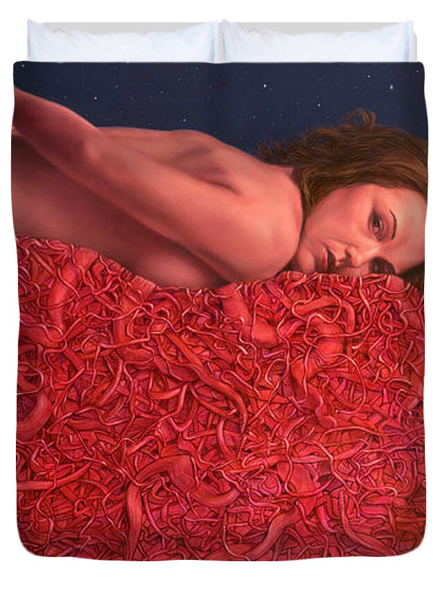 Woman Duvet Cover featuring the painting The Gravity of Flesh by James W Johnson