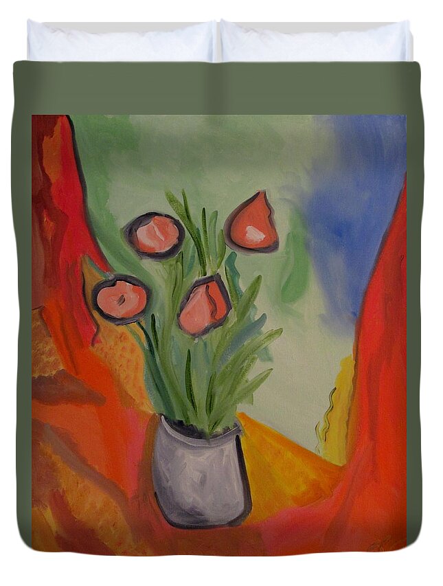 Vase Duvet Cover featuring the painting The Gray Vase by Bill OConnor