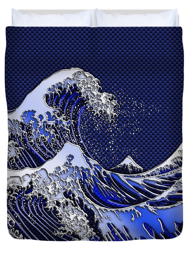 Wave Duvet Cover featuring the digital art The Great Hokusai Wave chrome carbon fiber styles by Garaga Designs