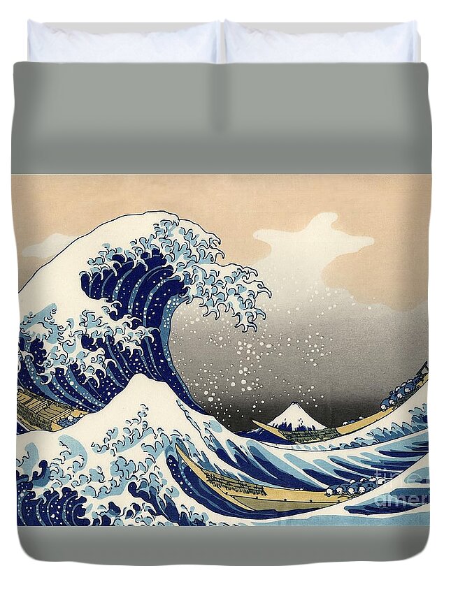The Great Wave Off Kanagawa Duvet Cover featuring the painting The Great Wave off Kanagawa by Celestial Images