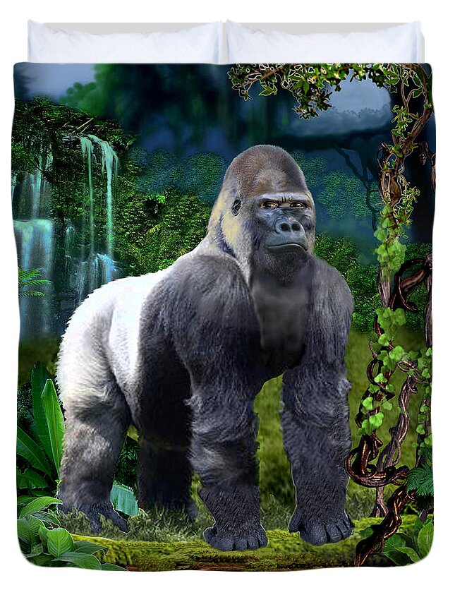 Silverback Gorilla Duvet Cover featuring the digital art The Guardian of the Rain Forest by Glenn Holbrook