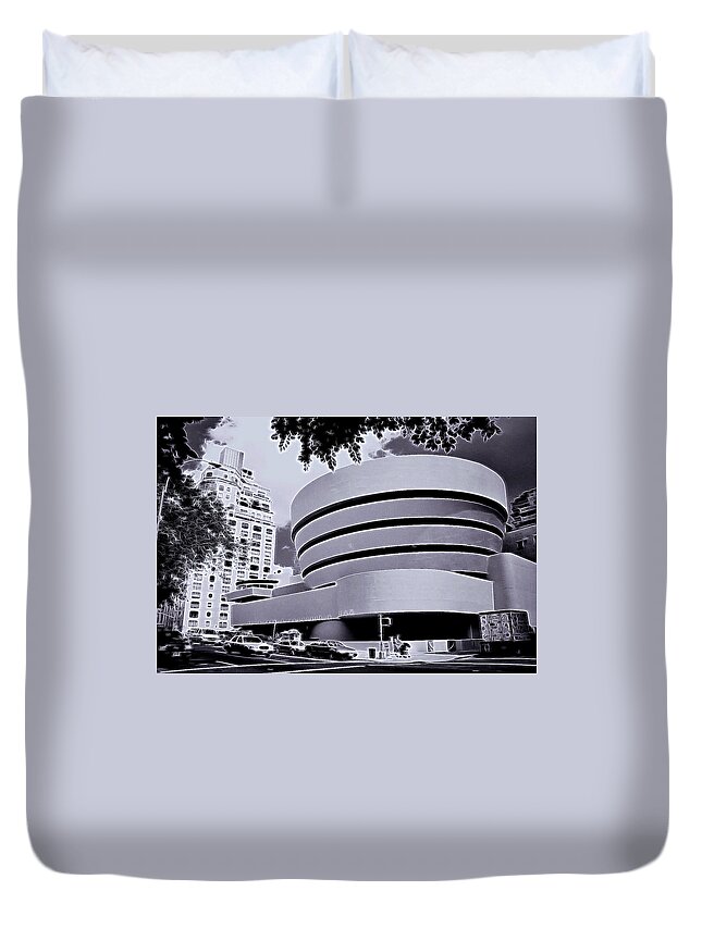 The Guggenheim Duvet Cover featuring the photograph The Guggenheim Black and White by Allen Beatty