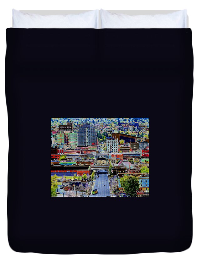 Photo Art Duvet Cover featuring the photograph The Heart of Downtown Spokane by Ben Upham III