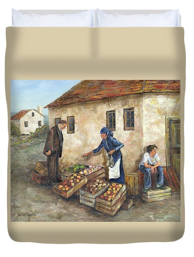 Landscape Duvet Cover featuring the painting The Helper by Susan Hensel