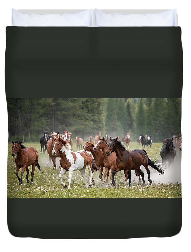 Horse Duvet Cover featuring the photograph The Herd - Three Bars Ranch by Ryan Courson