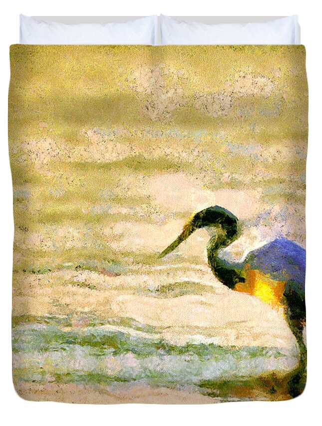 Odon Duvet Cover featuring the painting The herons by Odon Czintos