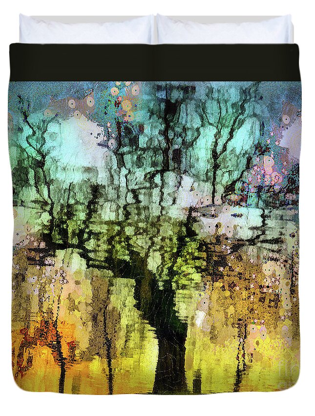 Tree Duvet Cover featuring the mixed media The Hidden Life of Trees and Rainbows by Daliana Pacuraru