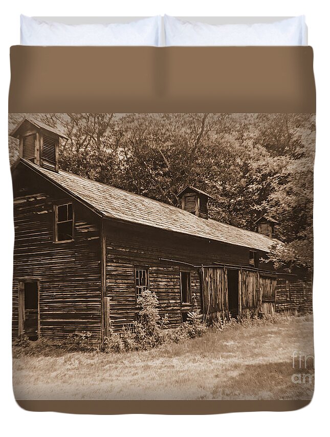 (peeling Paint Or Peeled Paint) Duvet Cover featuring the photograph The Hog Barn by Debra Fedchin