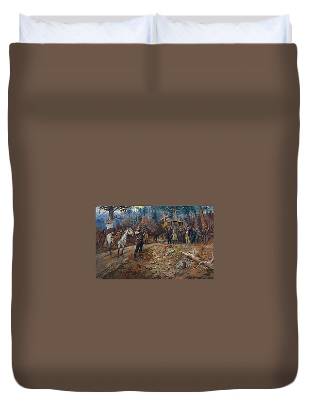 Charles M Russell Duvet Cover featuring the painting The Hold Up by Celestial Images