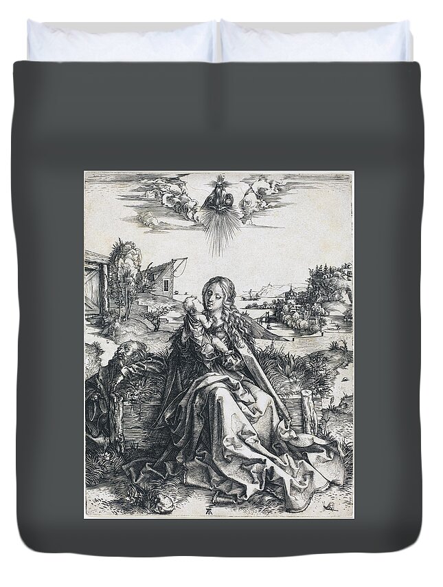 Durer Duvet Cover featuring the drawing The Holy Family with the Mayfly by Albrecht Durer