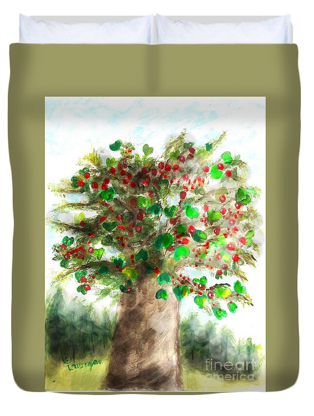 Tree Duvet Cover featuring the painting The Holy Oak Tree by Laurie Morgan