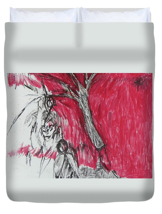 Abstract Duvet Cover featuring the painting The Horror Tree by Judith Redman