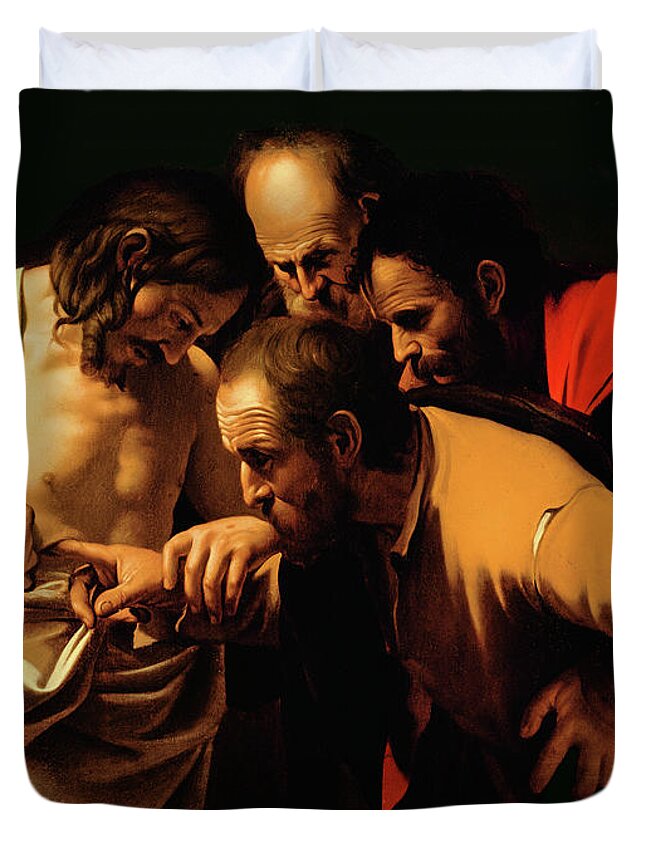#faatoppicks Duvet Cover featuring the painting The Incredulity of Saint Thomas by Caravaggio