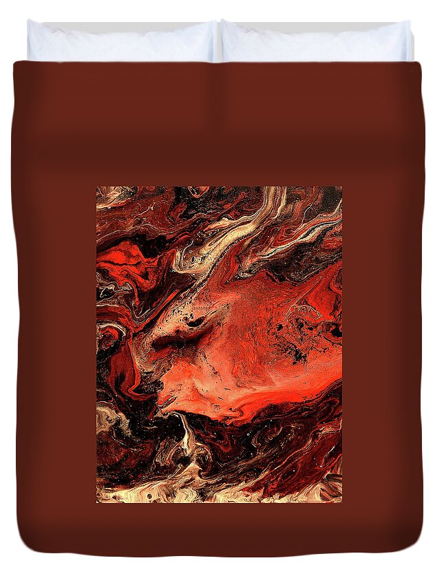 Abstract Duvet Cover featuring the mixed media The Inferno Below by Richard Ortolano