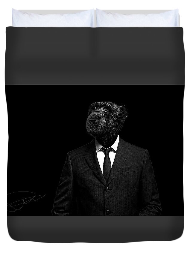 Chimpanzee Duvet Cover featuring the photograph The interview by Paul Neville