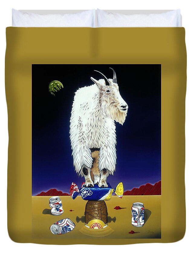 Mountain Goat Duvet Cover featuring the painting The Intoxicated Mountain Goat by Paxton Mobley
