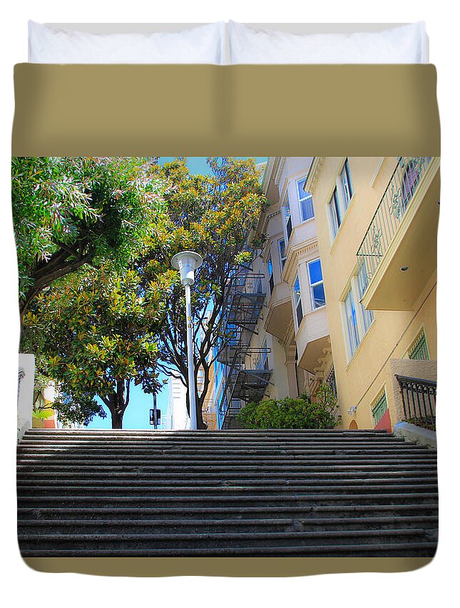 Bonnie Follett Duvet Cover featuring the photograph The Joice Street Steps by Bonnie Follett