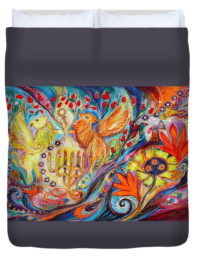 Jewish Art Duvet Cover featuring the painting The keepers of light by Elena Kotliarker