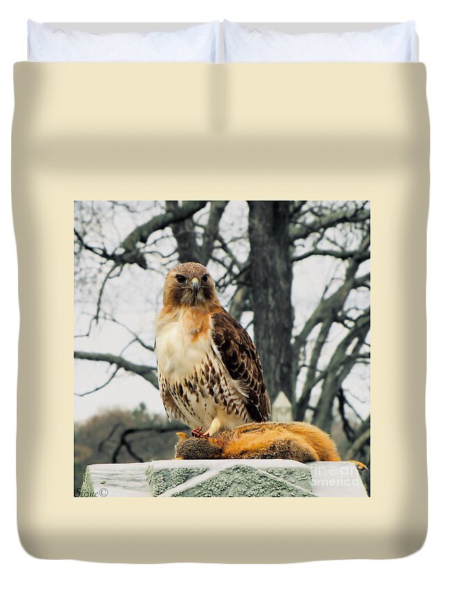 Hawk Duvet Cover featuring the photograph The Kill by September Stone