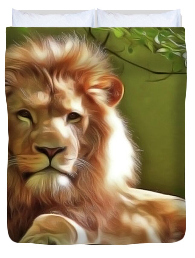 Lion King Duvet Cover featuring the painting The King by Harry Warrick