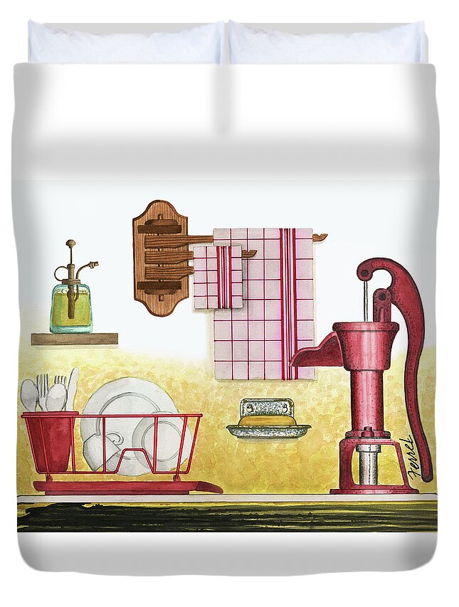 Scenes Duvet Cover featuring the painting The Kitchen Sink by Ferrel Cordle