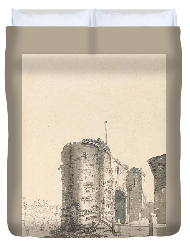 Thomas Girtin Duvet Cover featuring the painting The Land Gate, Rye, Sussex by Thomas Girtin
