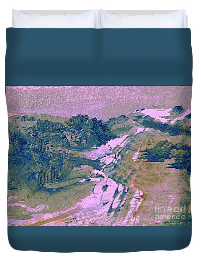 Abstract Digital Mountain Landscape Duvet Cover featuring the photograph The Last Drift of Snow 2 by Nancy Kane Chapman