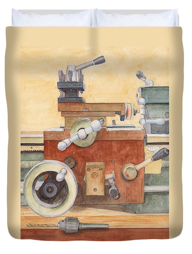 Lathe Duvet Cover featuring the painting The Lathe by Ken Powers