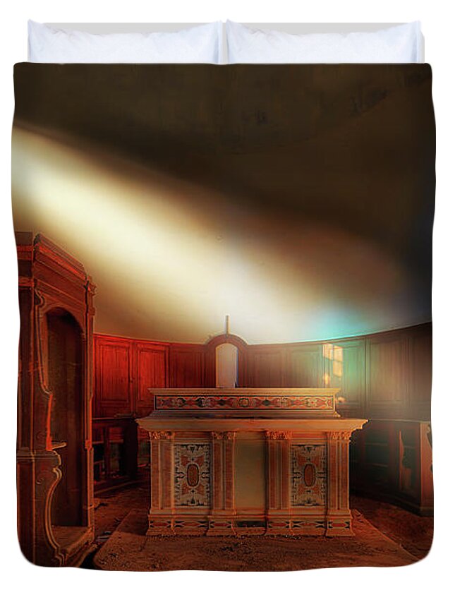 Atmosfera Religiosa Duvet Cover featuring the photograph Ca' di Ferre' THE LIGHT IN THE ABANDONED CHURCH - La luce nella chiesa abbandonata by Enrico Pelos